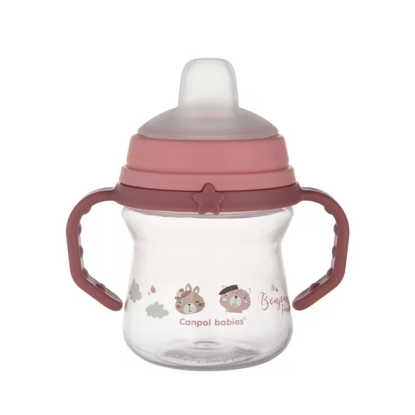 Canpol babies Pohárik so silikónovým náustkom, FirstCup, 150 ml, Bonjour Paris – ružový