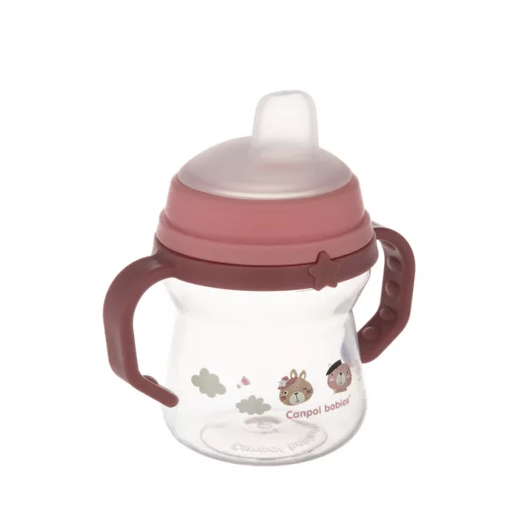 Canpol babies Pohárik so silikónovým náustkom, FirstCup, 150 ml, Bonjour Paris – ružový