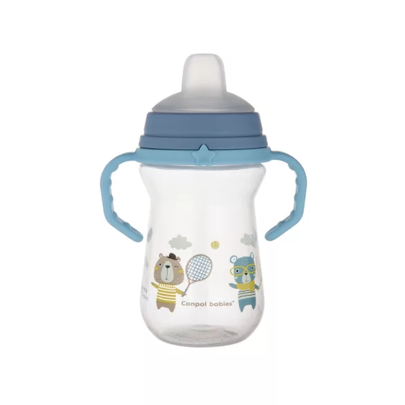 Canpol babies Pohárik so silikónovým náustkom, FirstCup, 250 ml, Bonjour Paris - modrý