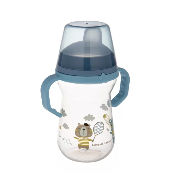 Canpol babies Pohárik so silikónovým náustkom, FirstCup, 250 ml, Bonjour Paris - modrý