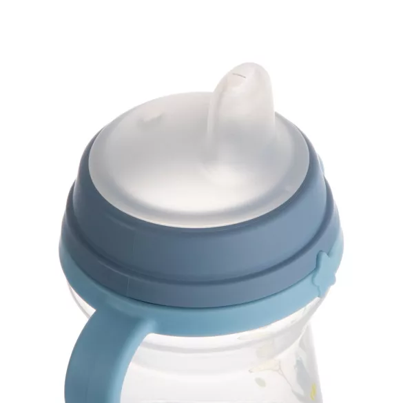 Canpol babies Pohárik so silikónovým náustkom, FirstCup, 250 ml, Bonjour Paris - modrý