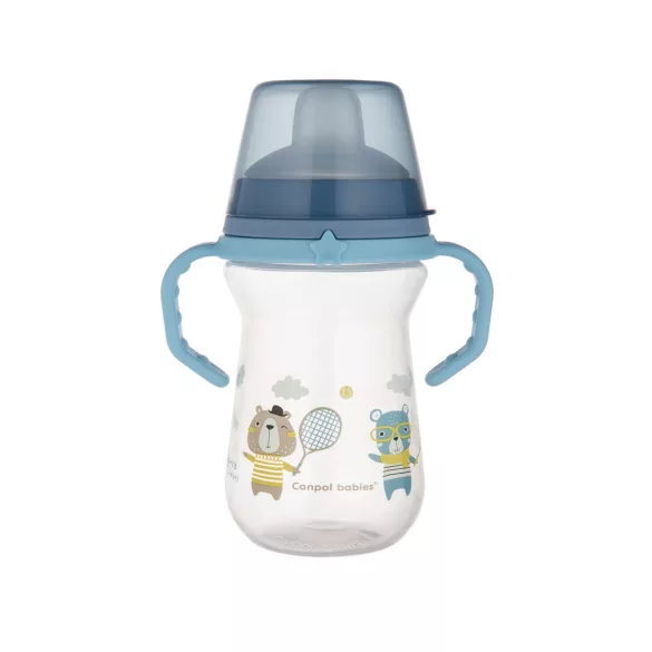 Canpol babies Pohárik so silikónovým náustkom, FirstCup, 250 ml, Bonjour Paris - modrý