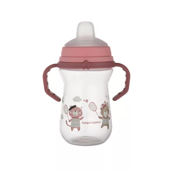 Canpol babies Pohárik so silikónovým náustkom, FirstCup, 250 ml, Bonjour Paris – ružový