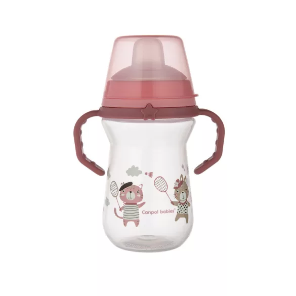 Canpol babies Pohárik so silikónovým náustkom, FirstCup, 250 ml, Bonjour Paris – ružový