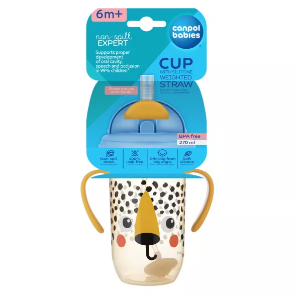 Canpol babies Ťažký pohárik s náustkom, 270 ml, BabiesBoo, gepard