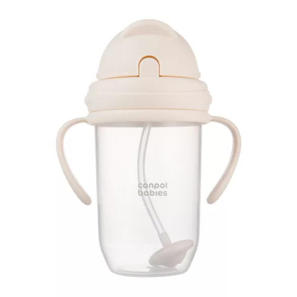Canpol babies Ťažký pohárik s brčkom, 270 ml, krémová farba