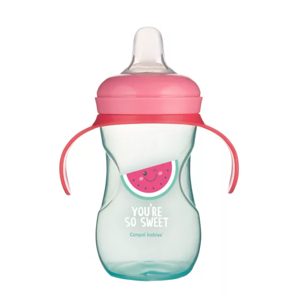 Canpol babies Tréningový pohárik so silikónovým ventilom, 270 ml, SO COOL - ružový