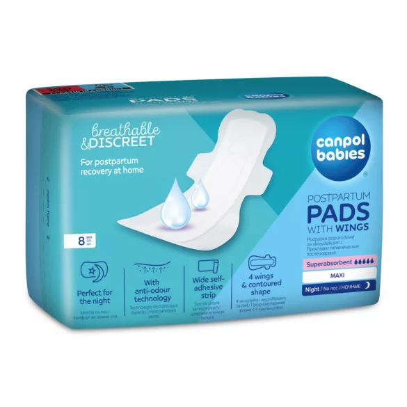 Canpol babies Nočné hygienické vložky s krídelkami po pôrode, 8 ks