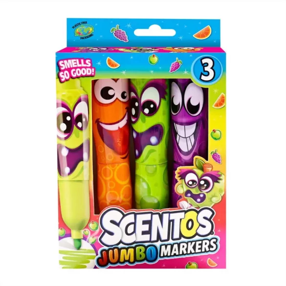 Scentos voňavé fixky s širokou špičkou, jumbo – 3 ks – oranžová, fialová, zelená