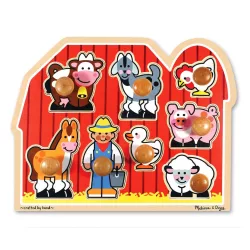   Melissa & Doug Drevená hračka na rozvoj zručností, puzzle s úchytom Farm