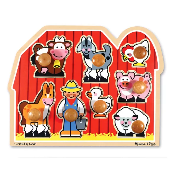 Melissa & Doug Drevená hračka na rozvoj zručností, puzzle s úchytom Farm