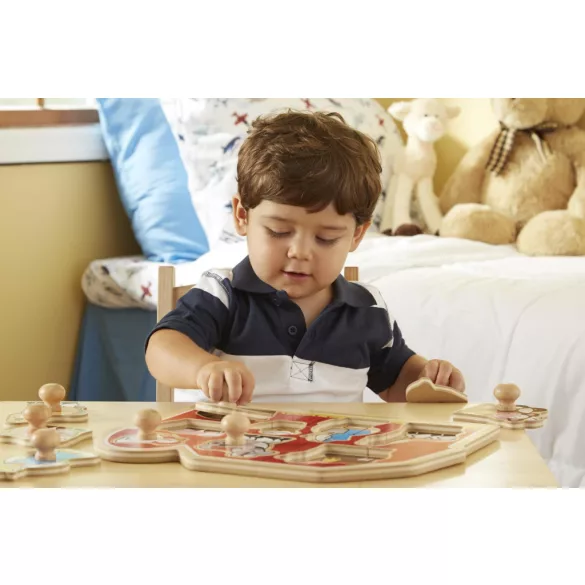 Melissa & Doug Drevená hračka na rozvoj zručností, puzzle s úchytom Farm