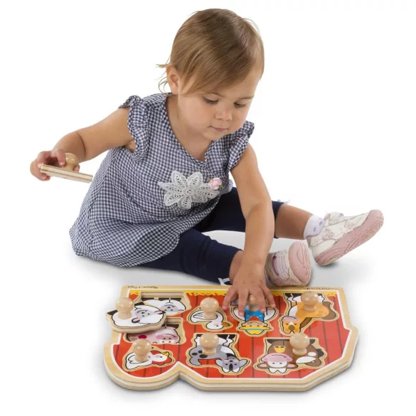 Melissa & Doug Drevená hračka na rozvoj zručností, puzzle s úchytom Farm