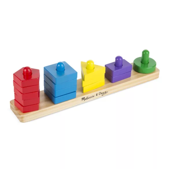 Melissa & Doug Drevená hračka na rozvoj zručností, veža na skladanie tvarov