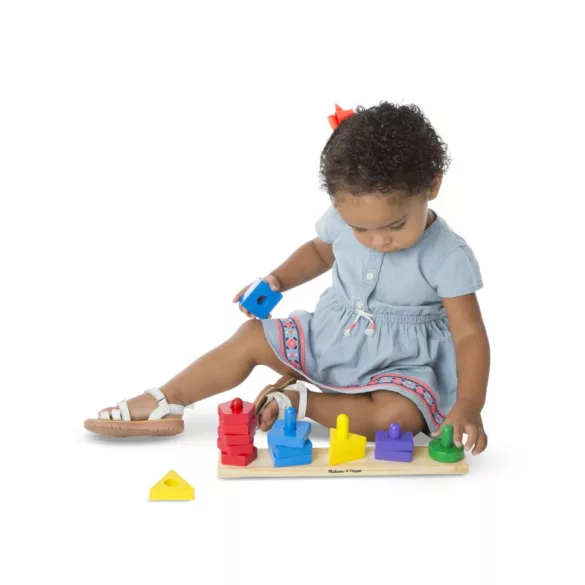 Melissa & Doug Drevená hračka na rozvoj zručností, veža na skladanie tvarov