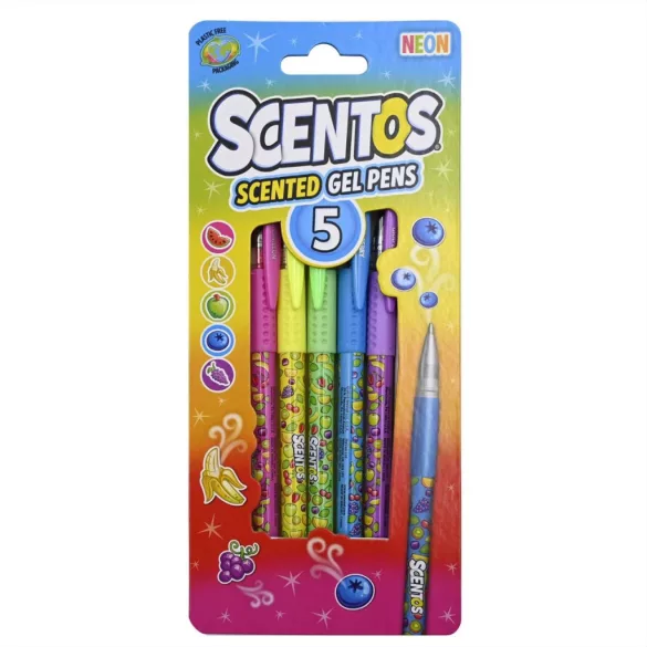 Scentos voňavé gélové perá, pastelové a neónové, 5 ks – rôzne