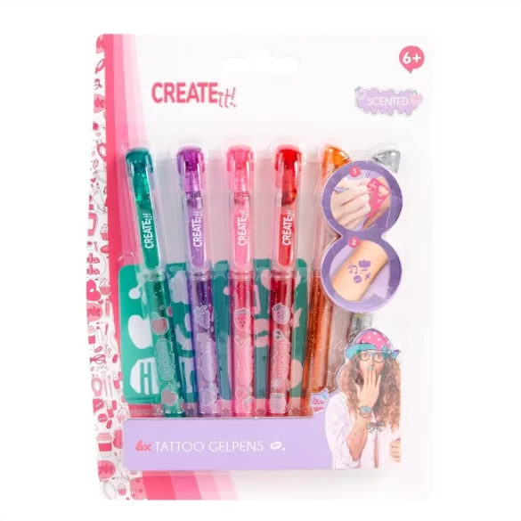 Canenco Create It! Gélové tetovacie perá so šablónami, 6 ks – rôzne motívy