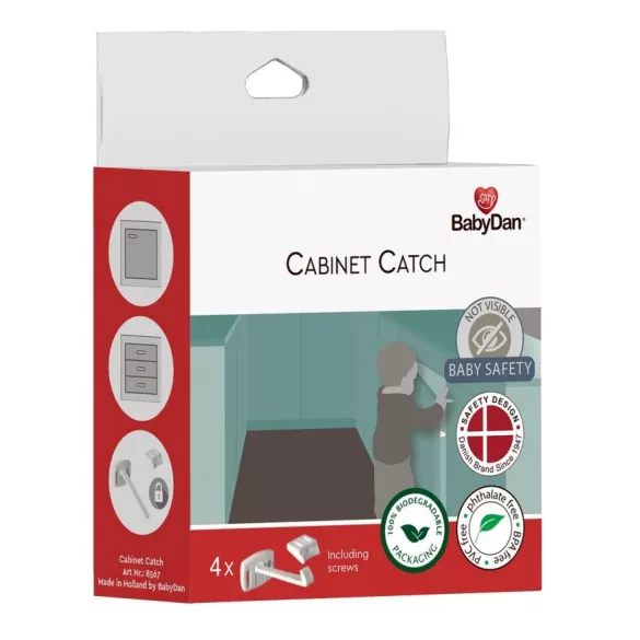 Baby Dan Cabinet Catch zámok, na dvere skríň a zásuvky, BIO, 4 ks