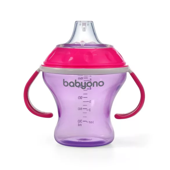 BabyOno Pohárik na pitie s mäkkým nekapajúcim náustkom, od 3 mesiacov, 180 ml, ružový, 1456/02