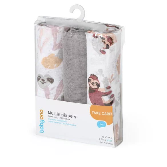 BabyOno textilná plienka farebná 3 ks - sivá 348/10