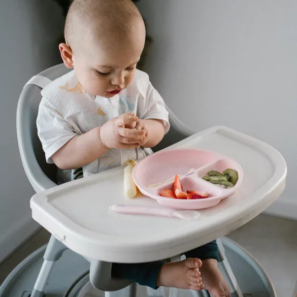 BabyOno silikónový tanier s tromi priehradkami a protišmykovou základňou – ružový 1482/02