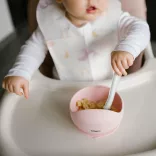 BabyOno silikónová miska s protišmykovou základňou – ružová 1481/02