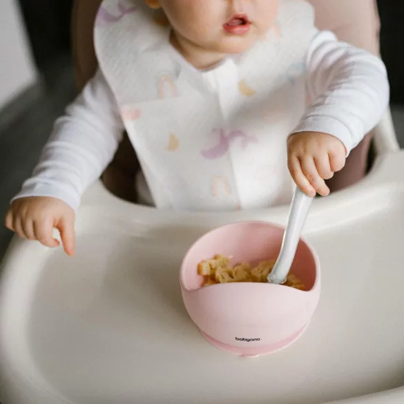 BabyOno silikónová miska s protišmykovou základňou – ružová 1481/02