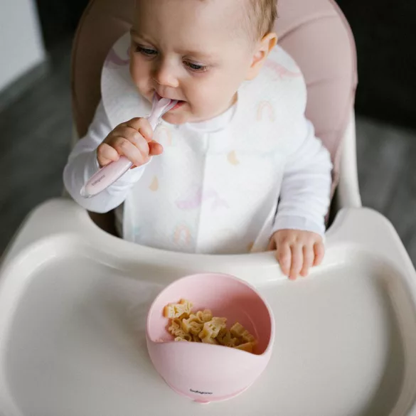 BabyOno silikónová miska s protišmykovou základňou – ružová 1481/02