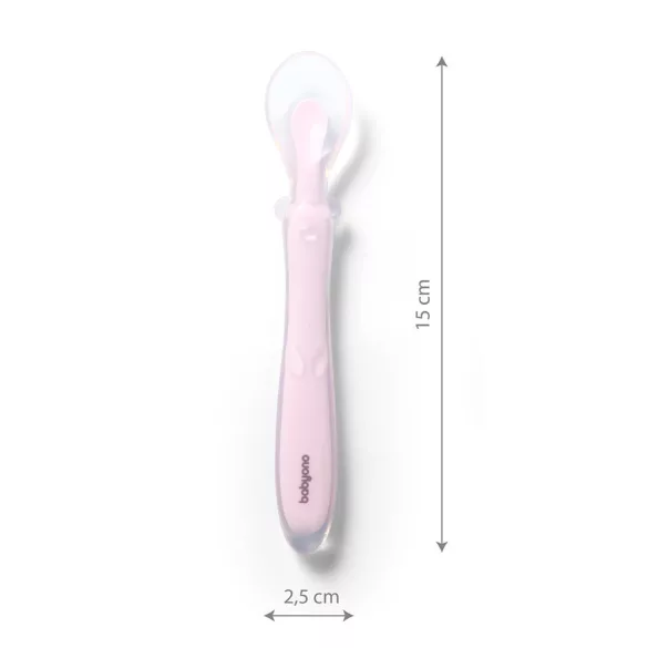 BabyOno lyžička, silikónová, ohybná, ružová, 785/03