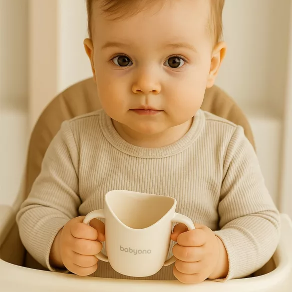 BabyOno detský pohárik – ergonomický, od 6 mesiacov, béžový 1463/09