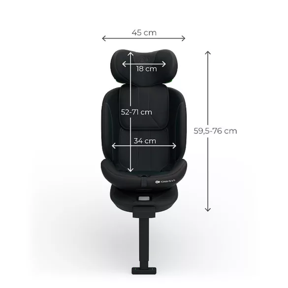 Detská autosedačka Kinderkraft I-360 Plus 2 i-Size s upevnením Isofix 40–150 cm, čierna