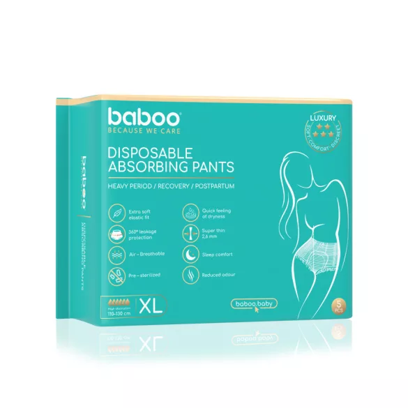 Baboo jednorazové absorpčné spodné prádlo, XL, 5 ks