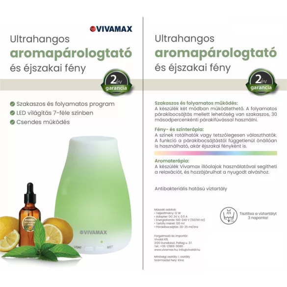 Vivamax Ultrazvukový difúzor éterických olejov s nočným osvetlením