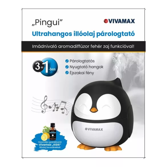 Vivamax Ultrazvukový difúzor éterických olejov s funkciou bieleho šumu Pingvin
