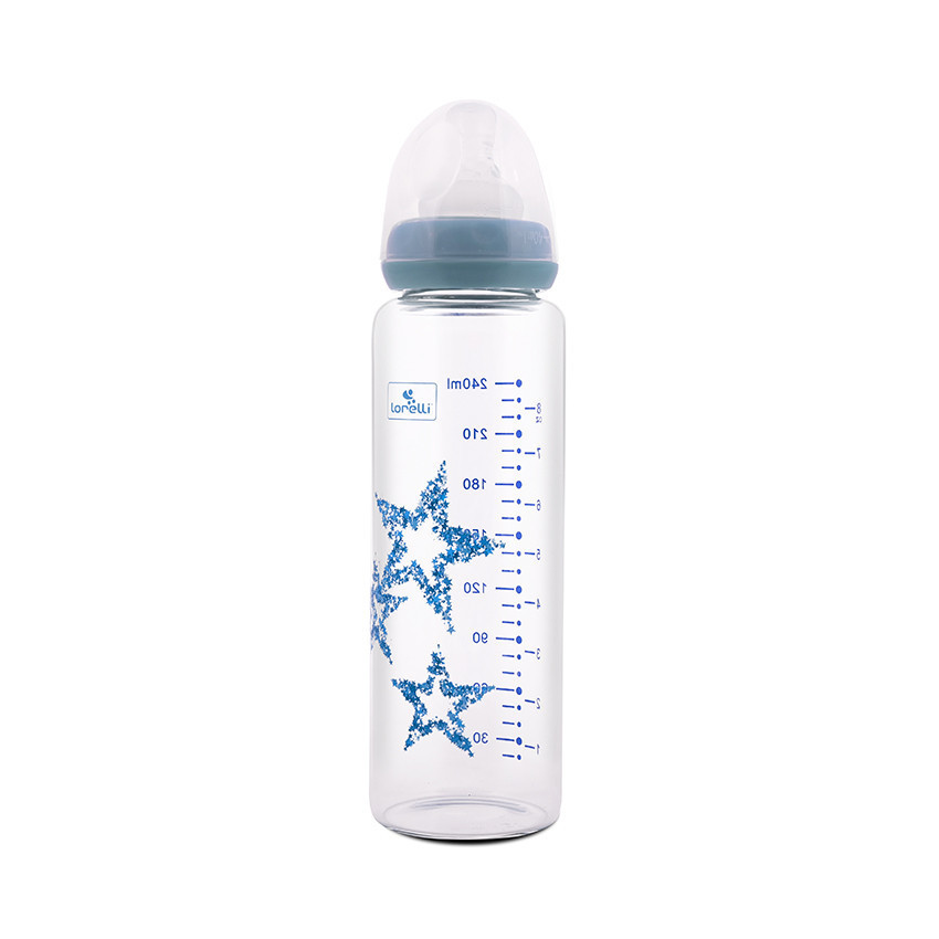 Baby Care sklenená anti-colic fľaša 240ml - Blue