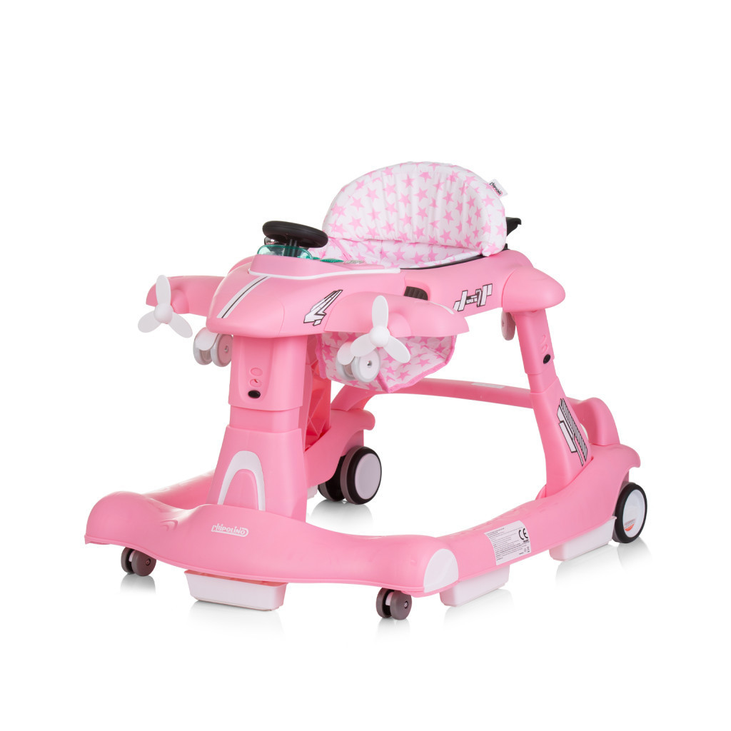 Chipolino Airplane multifunkčné detské chodítko 3v1 - pink